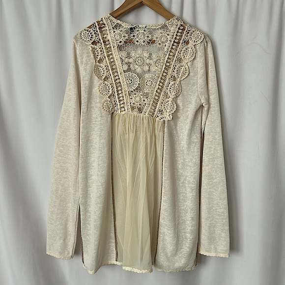BKE Boutique Boho Cream Crocheted Long Sleeve Tunic Shirt Top **Sz L** 🌸🌸 - Picture 2 of 5